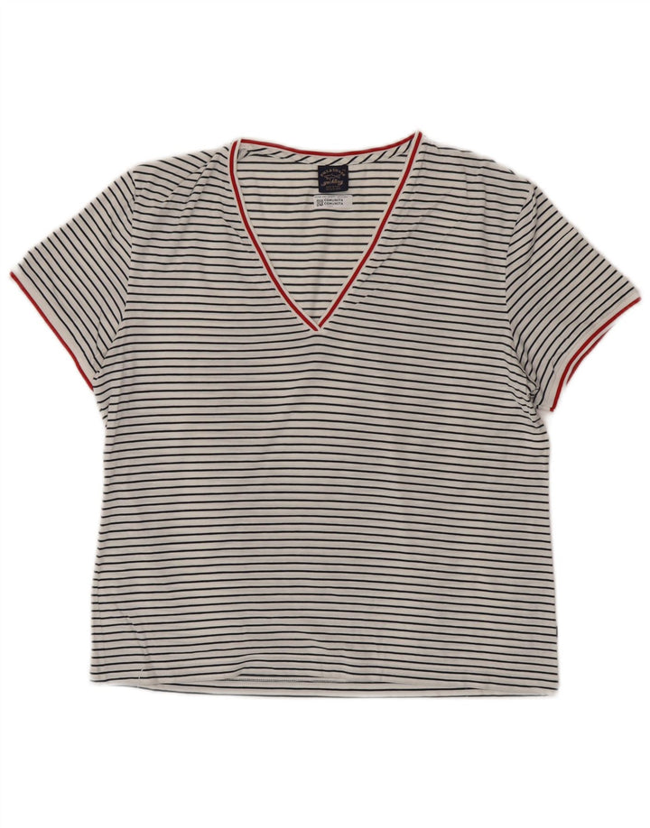 PAUL & SHARK Camiseta Mujer UK 40 XL Algodón A Rayas Blanco