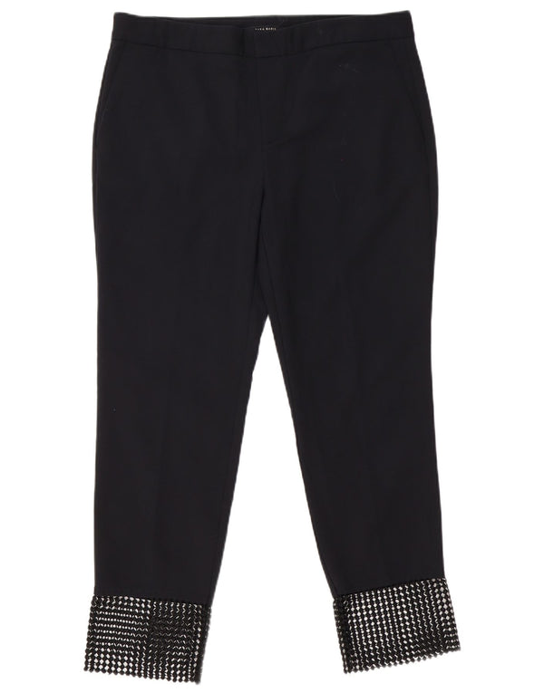 Zara Mujer Pantalón Chino Slim Large W33 L27 Algodón Geométrico Negro
