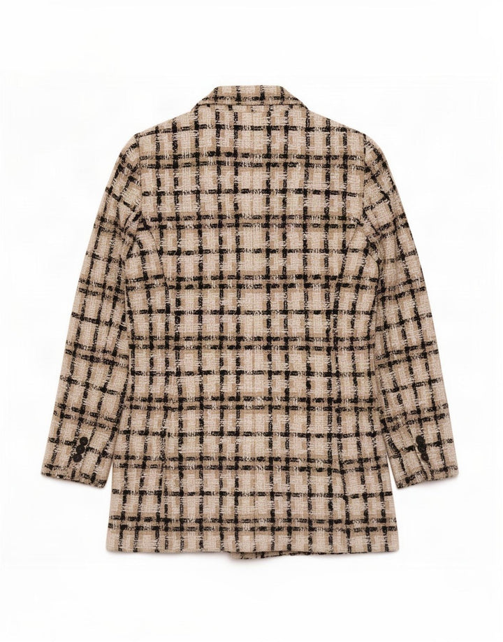 Zara Chaqueta Blazer De Doble Botonadura Para Mujer Reino Unido 42 Acrílico A Cuadros Beige Medio