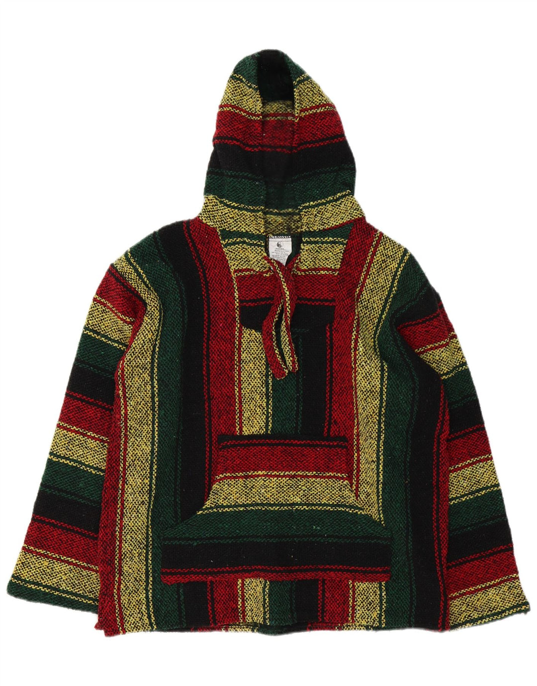 Vintage hombres mexicano con capucha jumper suéter medio multicolor rayas