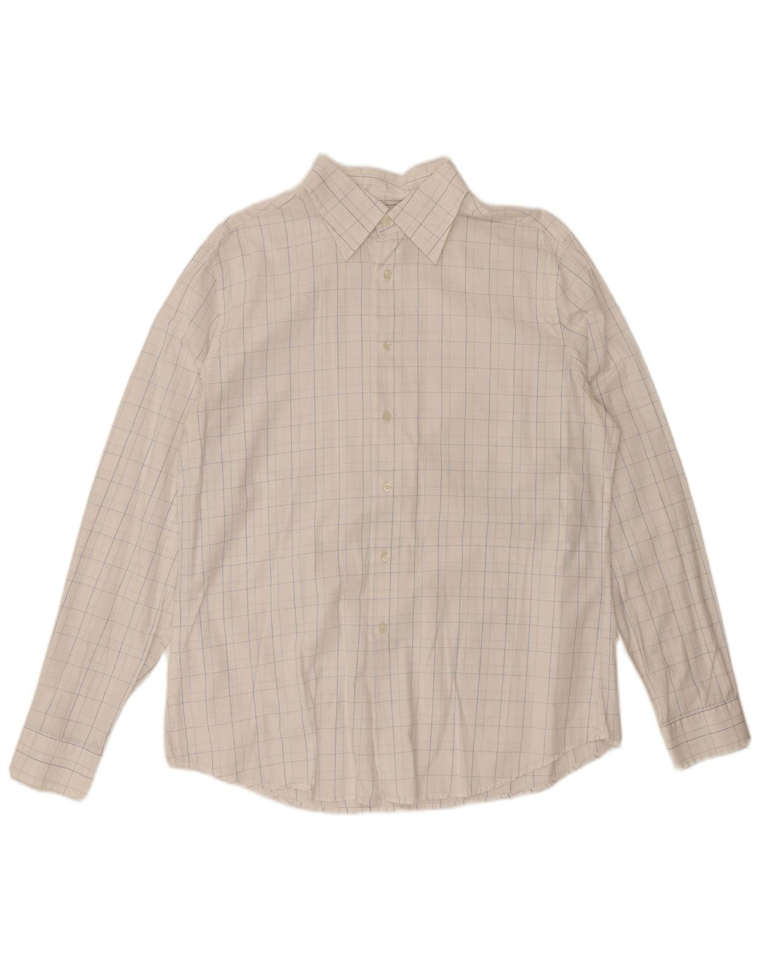 BENETTON Camisa Hombre XL Blanco Cuadros Algodón