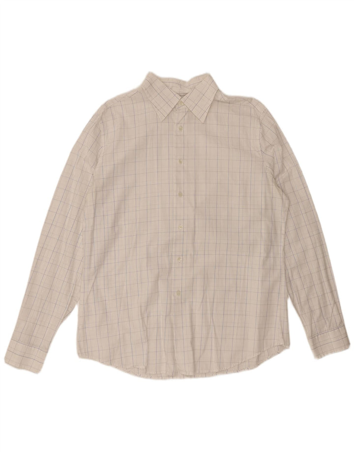 BENETTON Camisa Hombre XL Blanco Cuadros Algodón