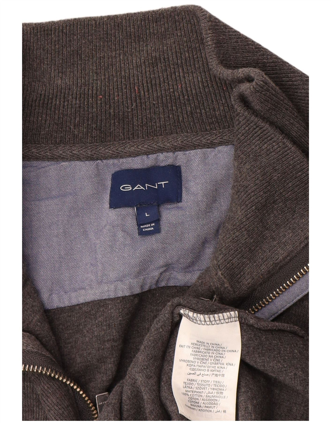 GANT Sudadera con cuello y cremallera para hombre, jersey de algodón gris grande