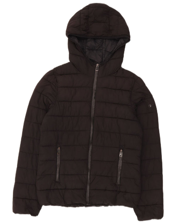 Champion Chaqueta Acolchada Con Capucha Para Mujer UK 10 Small Poliéster Negro