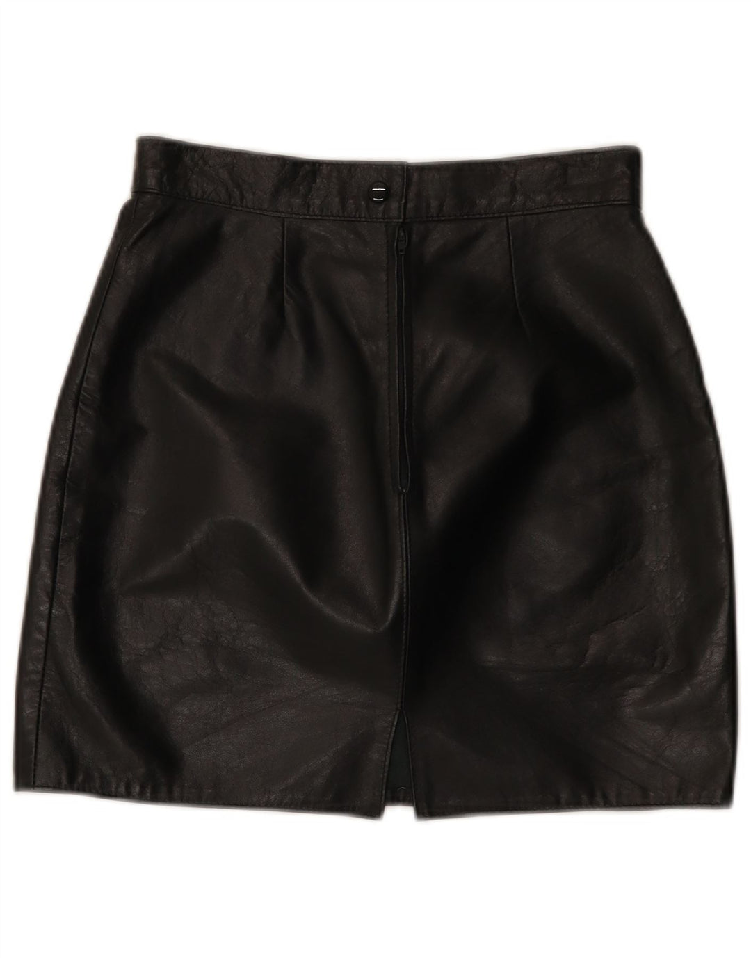 Vintage mujer mini falda de cuero IT 44 Medio W26 Cuero Negro