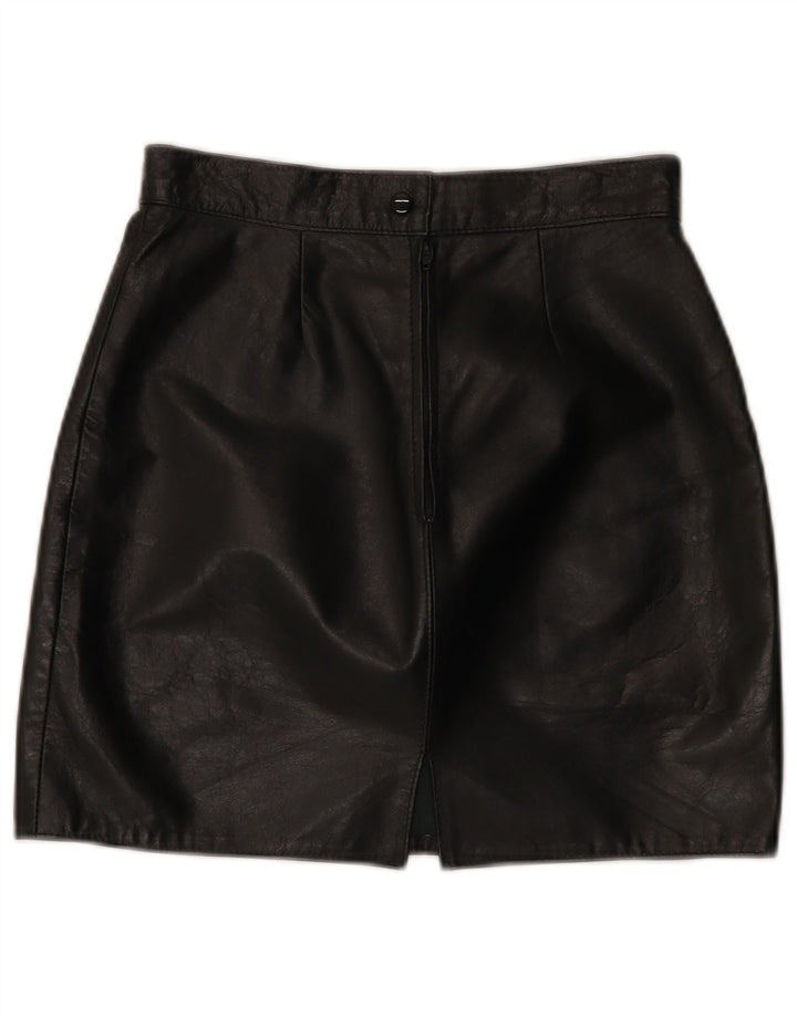 Vintage mujer mini falda de cuero IT 44 Medio W26 Cuero Negro