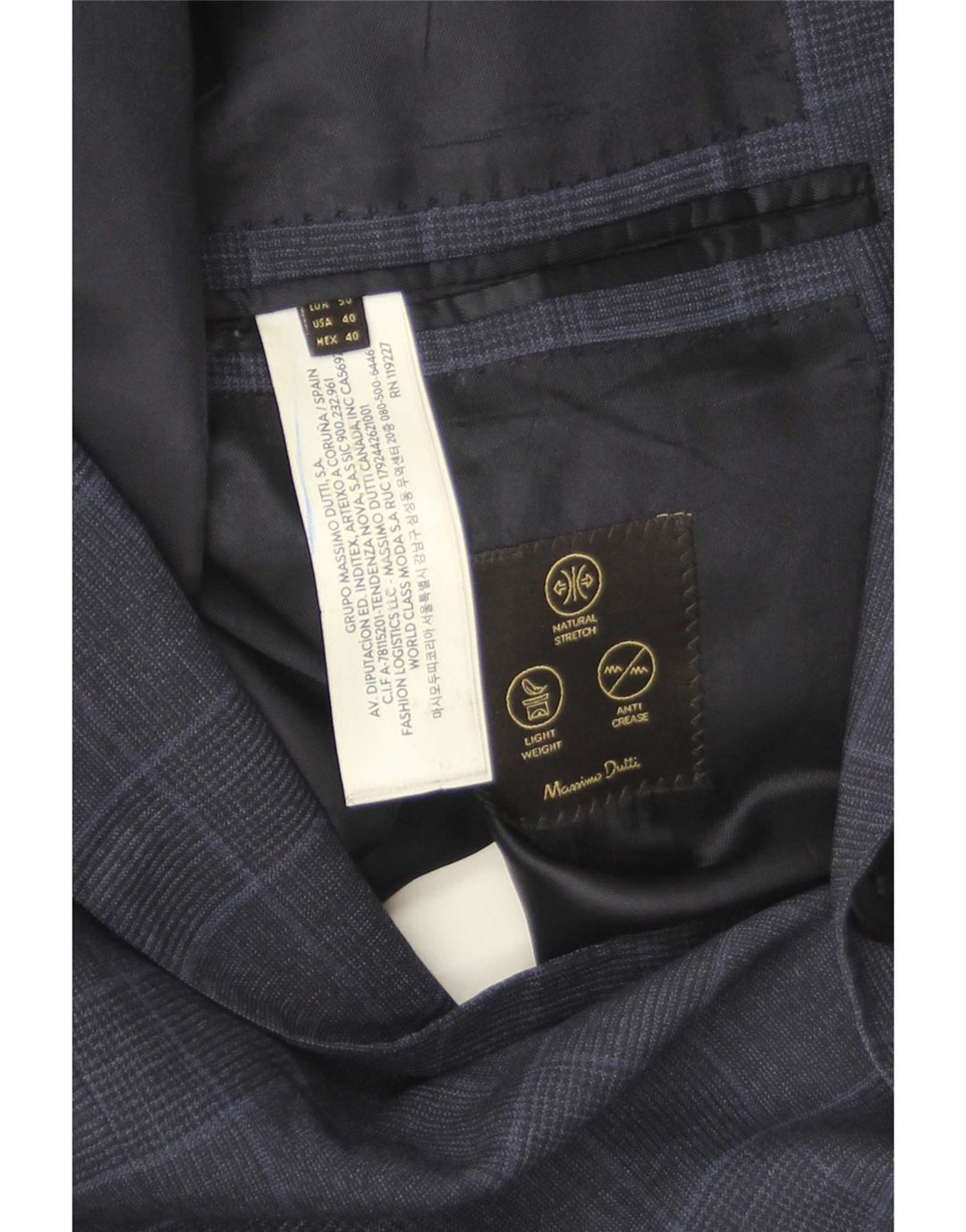 Massimo Dutti Chaqueta Blazer De 2 Botones Para Hombre EU 40 Mediana Lana A Cuadros Azul Marino