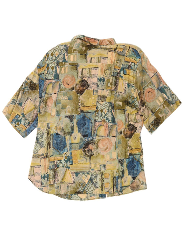 Vintage mujer camisa de manga corta Reino Unido 18 XL verde patchwork viscosa
