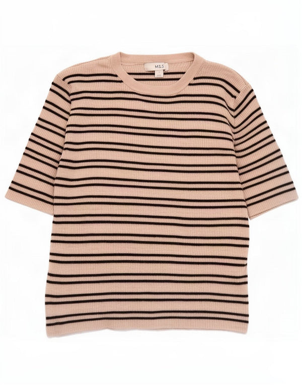 Marks & Spencer Camiseta para mujer Top UK 44 Large Viscosa a rayas beige