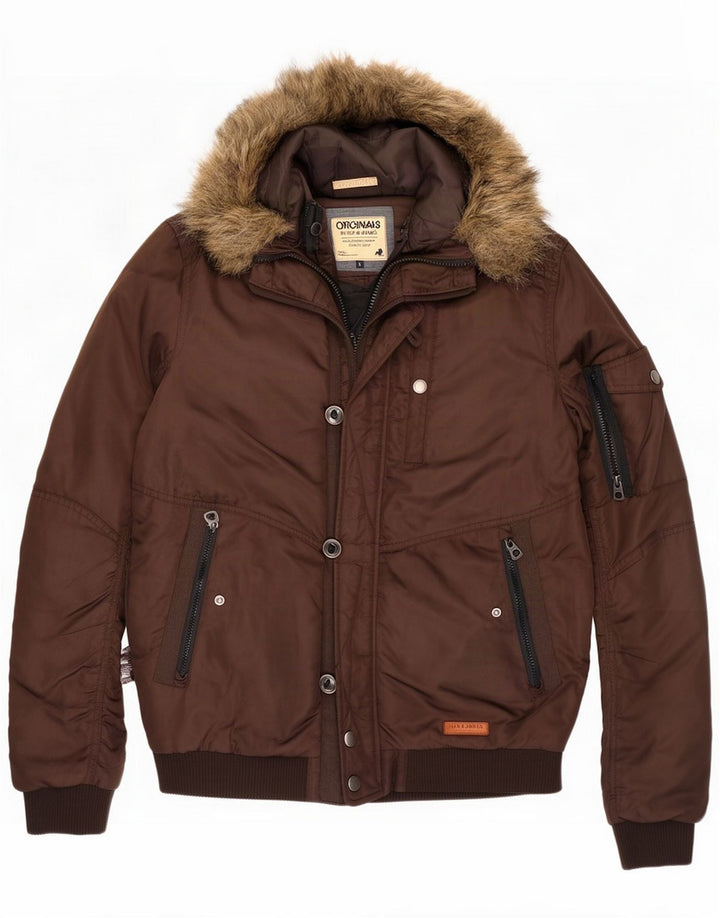 Jack & Jones Chaqueta bomber con capucha para hombre UK 40 Large Marrón Poliéster