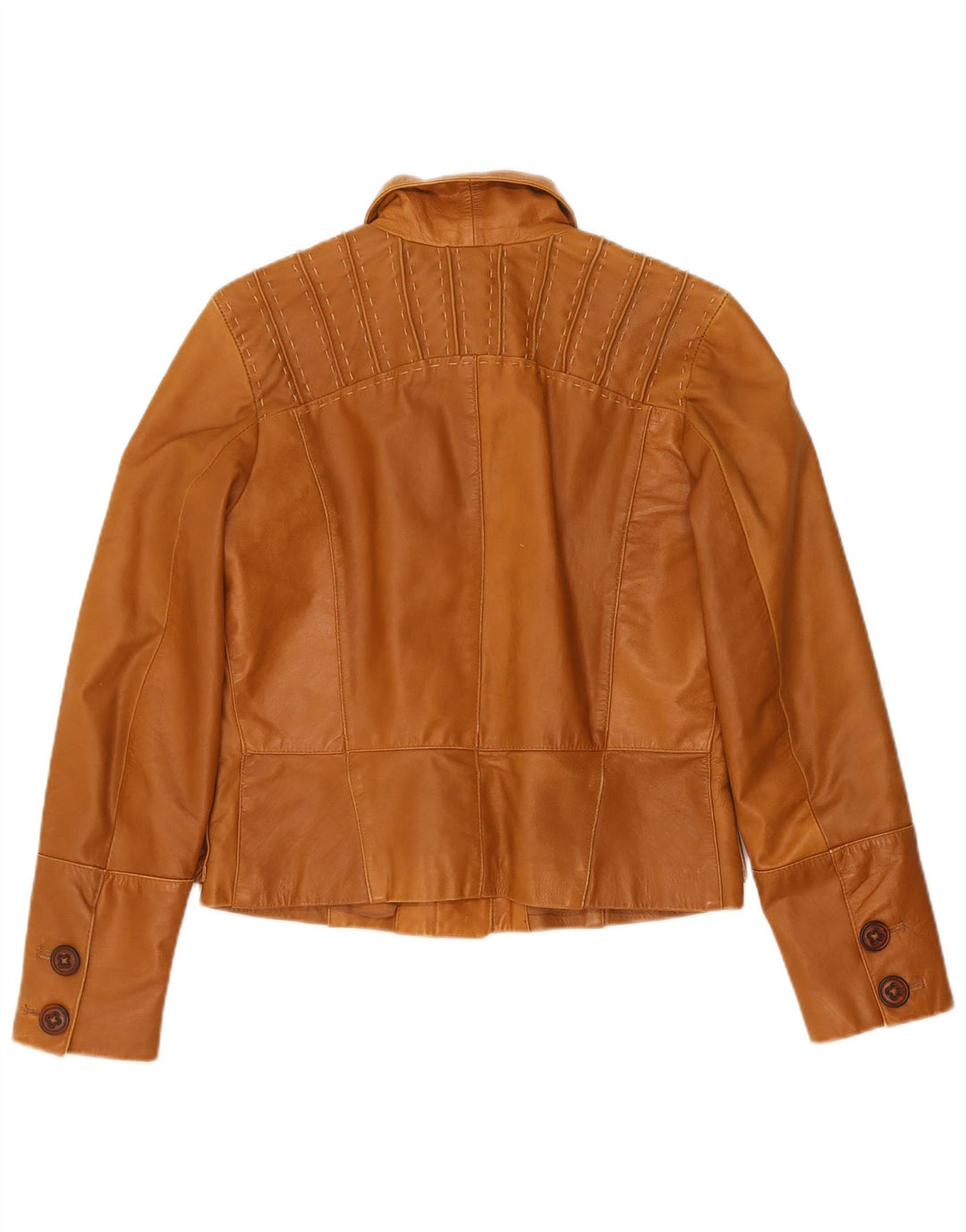Vintage mujer chaqueta de cuero Reino Unido 12 cuero marrón medio