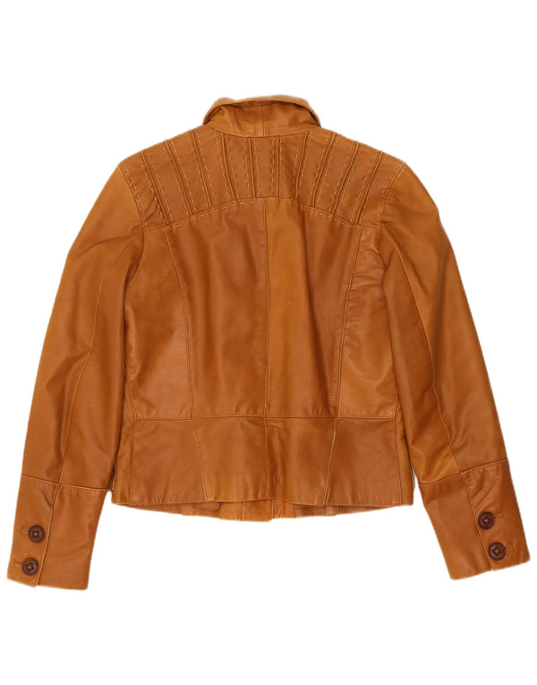 Vintage mujer chaqueta de cuero Reino Unido 12 cuero marrón medio