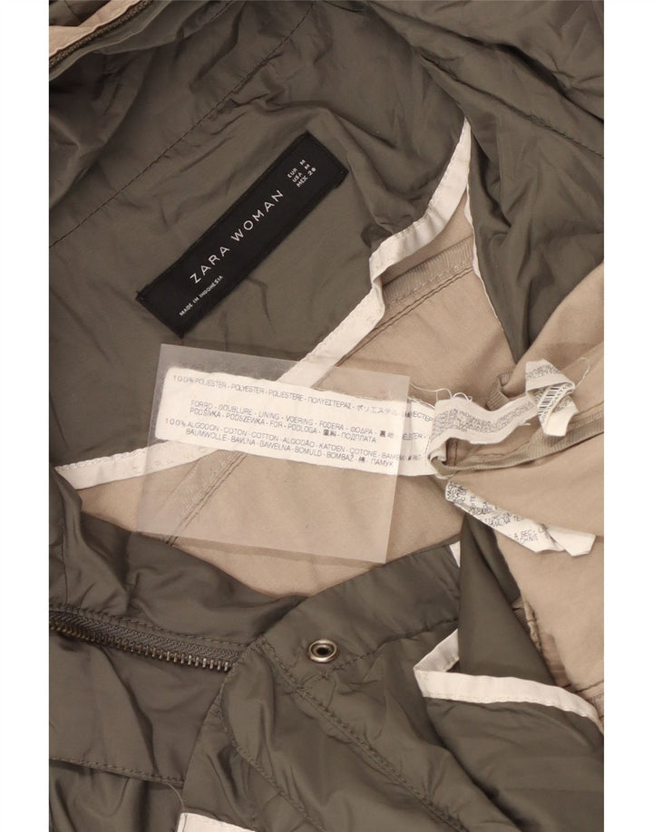 Zara Mujer Chaqueta utilitaria con capucha Reino Unido 12 Poliéster caqui medio