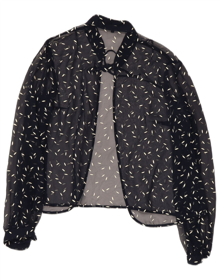 VINTAGE Mujer Patrón Abstracto Camisa Blusa Reino Unido 22 3XL Azul Marino