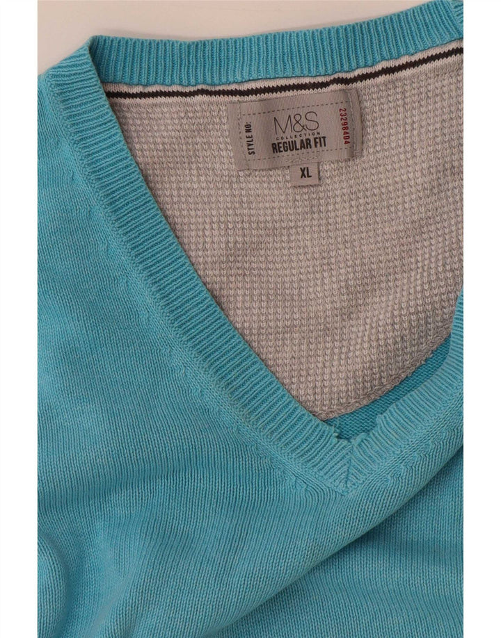 Marks & Spencer Suéter con Cuello en V y Ajuste Regular para Hombre XL Azul