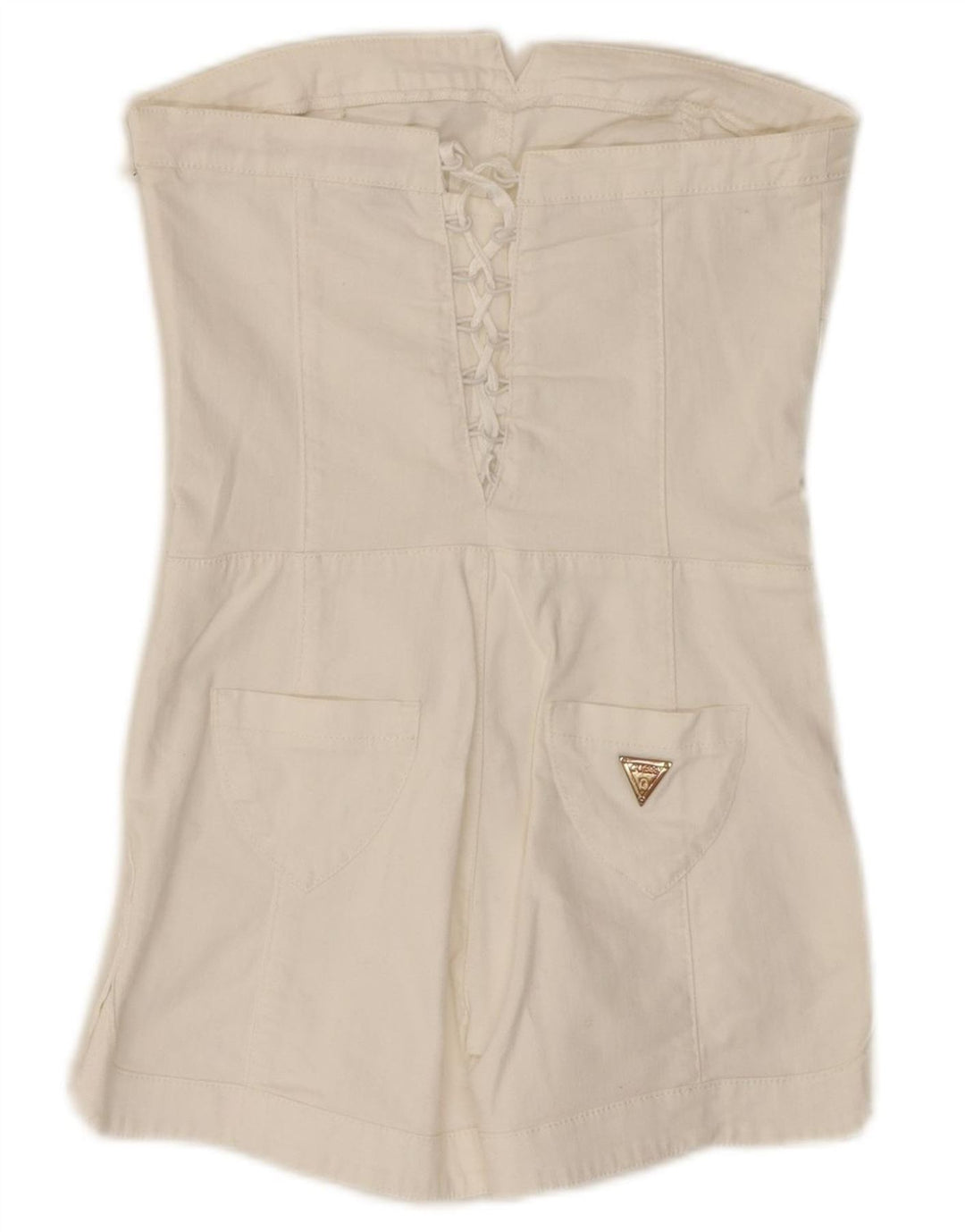 GUESS Mono corto vaquero sin tirantes para mujer UK 6 XS Blanco
