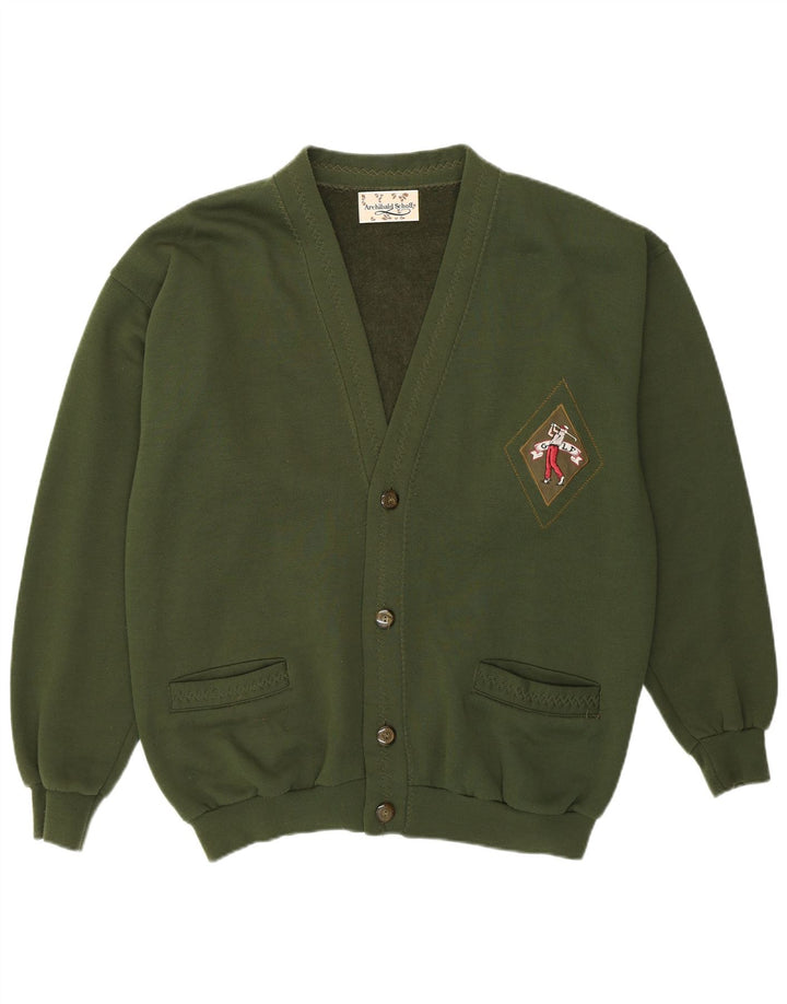 Vintage hombres Cardigan suéter medio verde acrílico