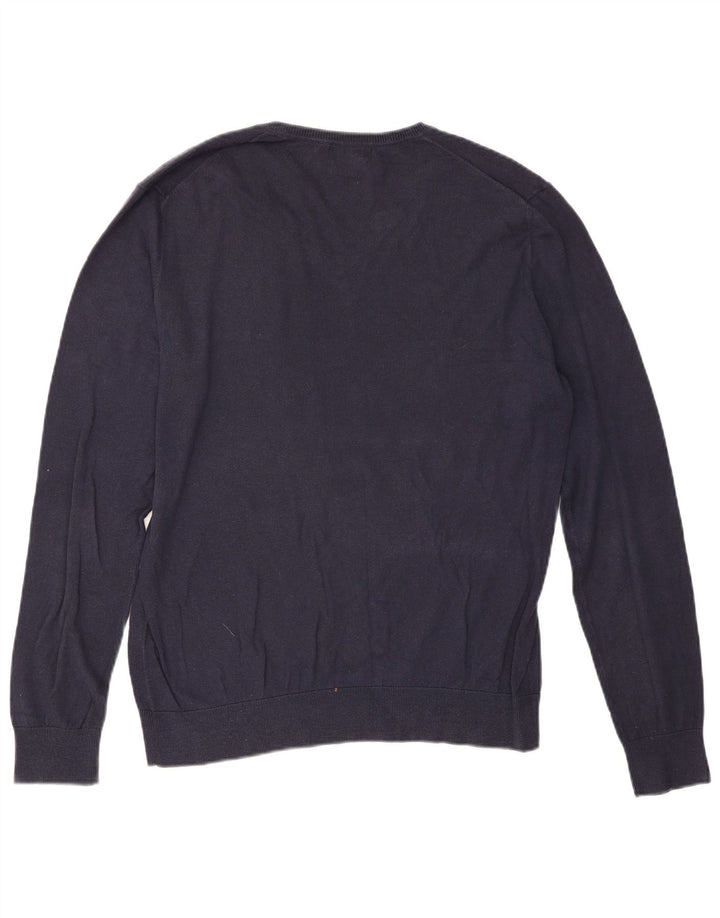 Zara Hombre Jersey Con Cuello En V Jersey Grande Azul Marino Algodón