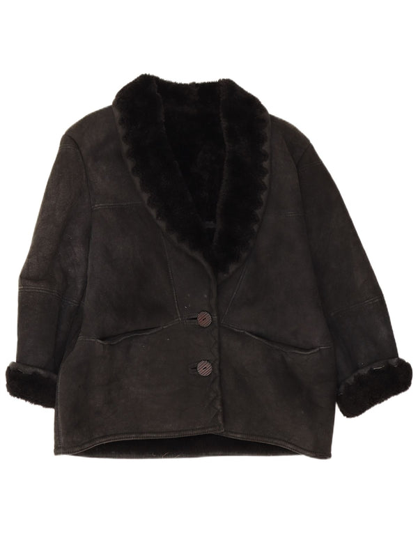 Chaqueta vintage de piel de oveja para mujer IT 44 Medium Black Shearling