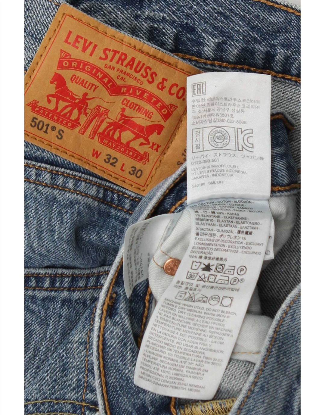 Levi's Hombre 501 Vaqueros Rectos W32 L30 Algodón Azul