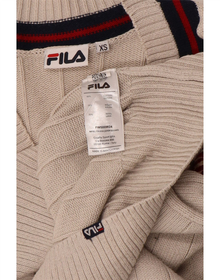 FILA Suéter oversize con cuello en V para mujer UK 6 XS Algodón beige