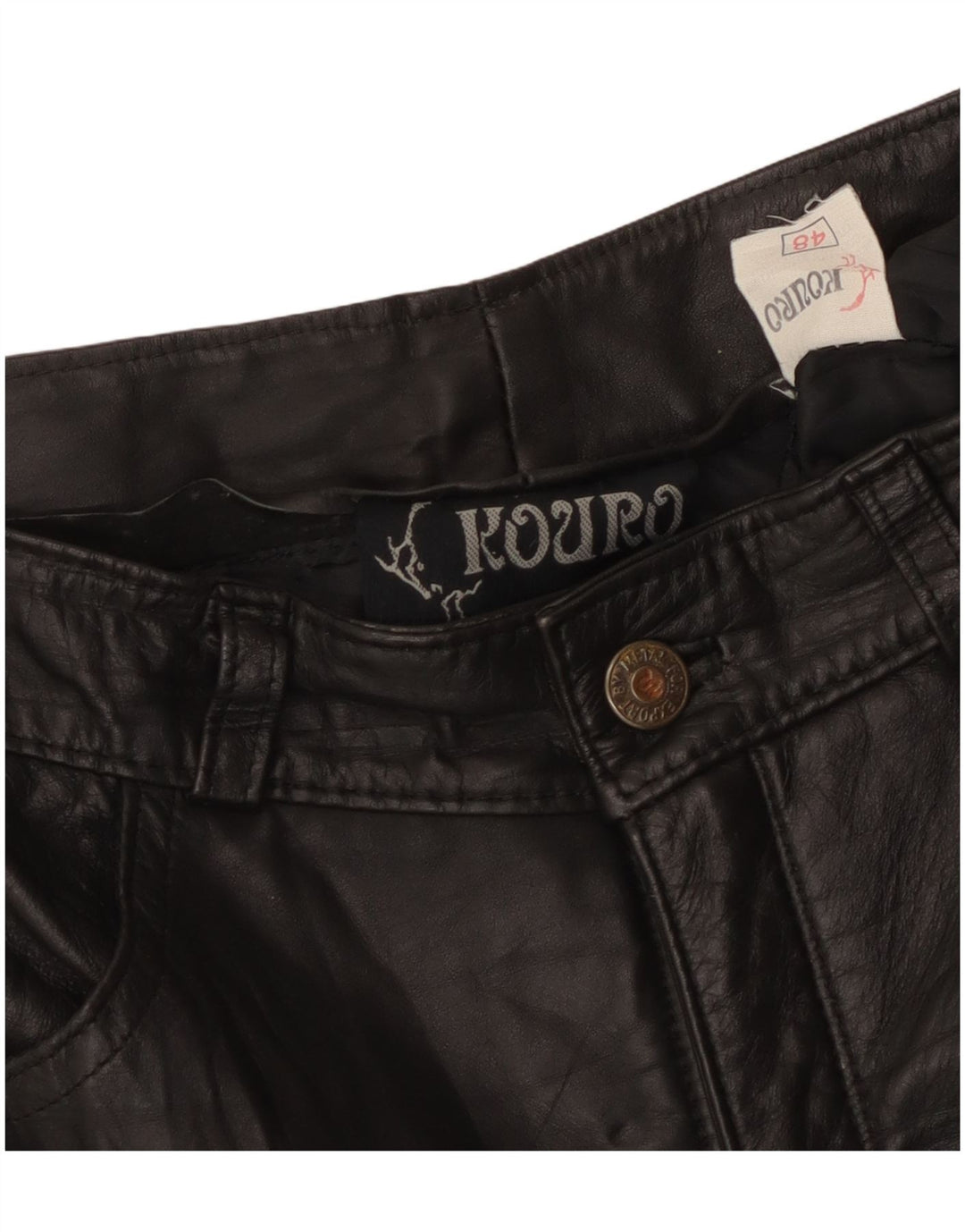 Pantalones de cuero rectos vintage para mujer W30 L29 Negro