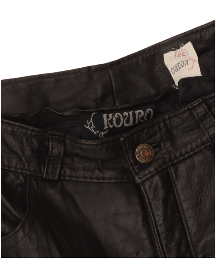 Pantalones de cuero rectos vintage para mujer W30 L29 Negro