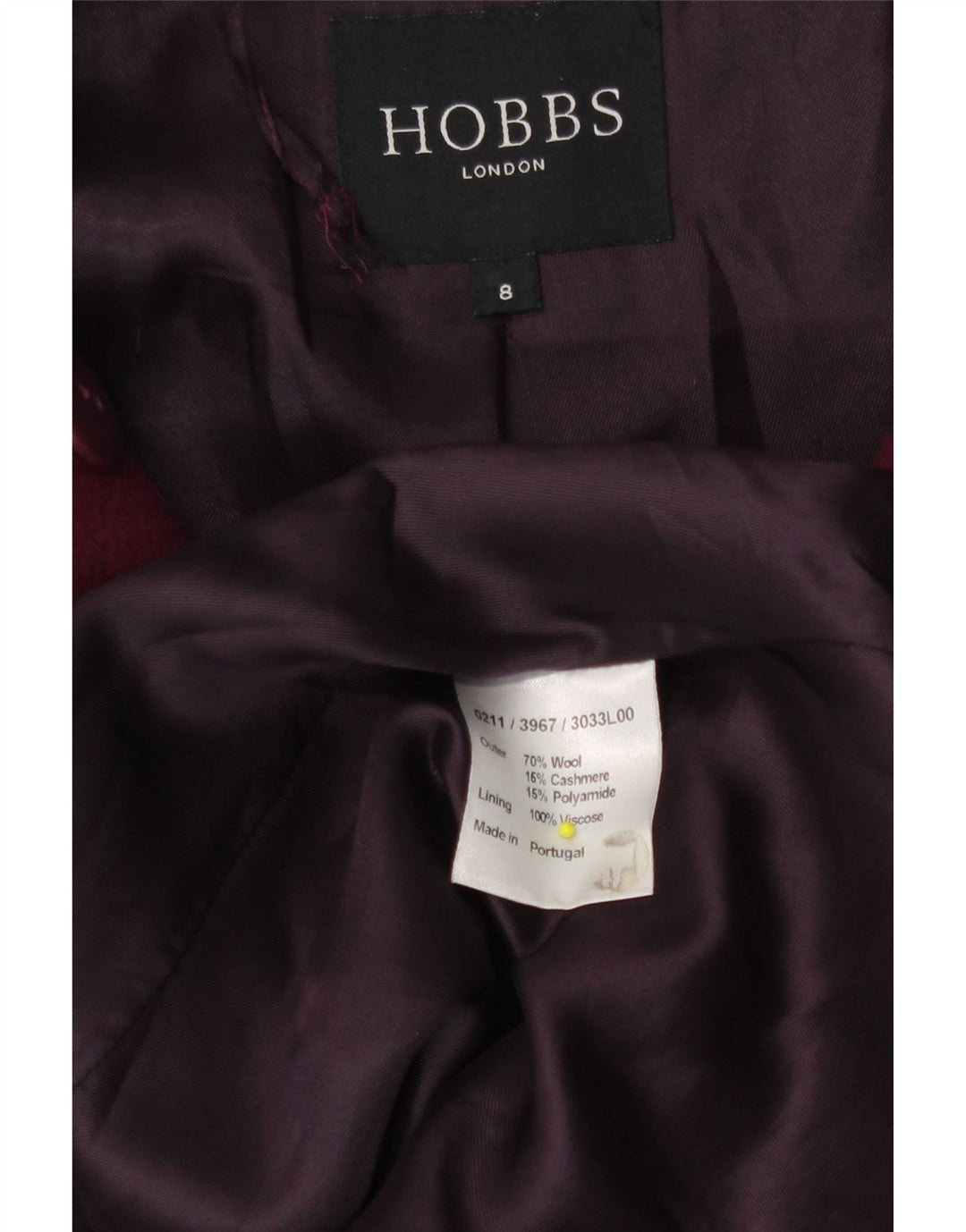 Hobbs Abrigo de doble botonadura para mujer UK 8 Small Lana púrpura