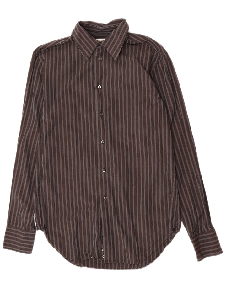 Camisa Trussardi Hombre Talla 39 15 1/2 Algodón Rayas Gris Medio
