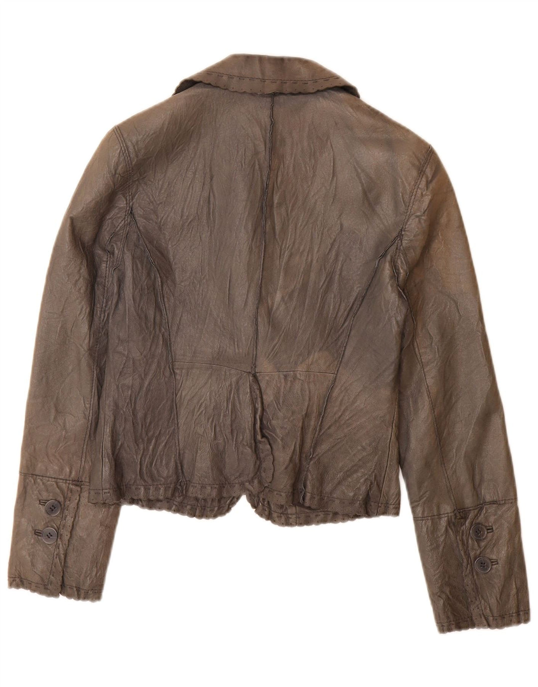 Stefanel Chaqueta tipo blazer de cuero con 2 botones para mujer IT 40 Small Gray Leather