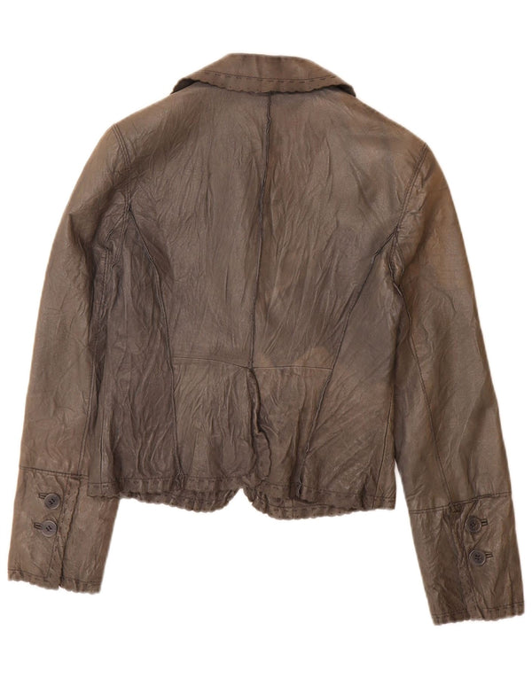 Stefanel Chaqueta tipo blazer de cuero con 2 botones para mujer IT 40 Small Gray Leather