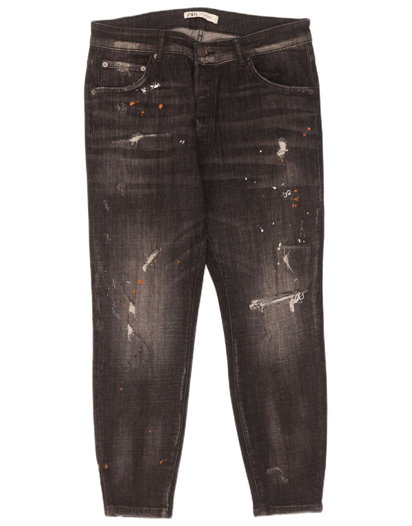 Zara Jeans ajustados desgastados para hombre EU 46 XL W36 L27 Algodón teñido anudado negro