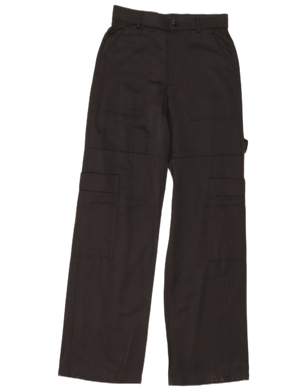 Zara Mujer Pantalones Cargo De Pierna Ancha De Cintura Alta Pequeño W26 L33 Viscosa Negra