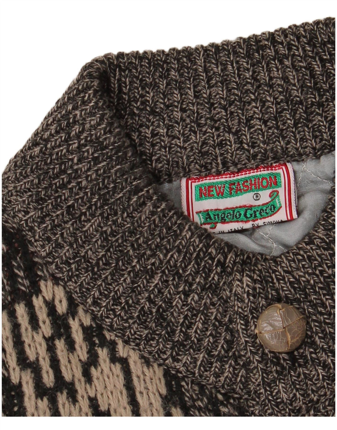 Vintage hombres patrón abstracto cardigan suéter IT 50 gris medio