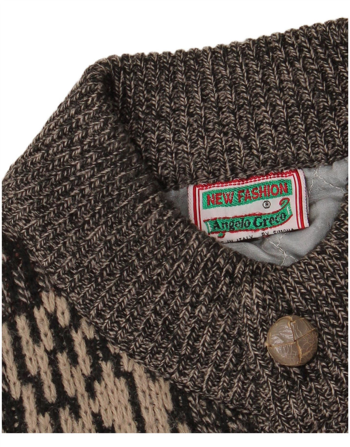 Vintage hombres patrón abstracto cardigan suéter IT 50 gris medio