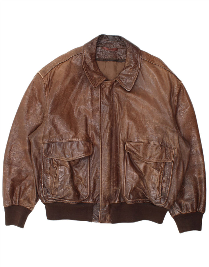 La Matta Chaqueta Bomber De Cuero Para Hombre IT 50 Grande Cuero Marrón