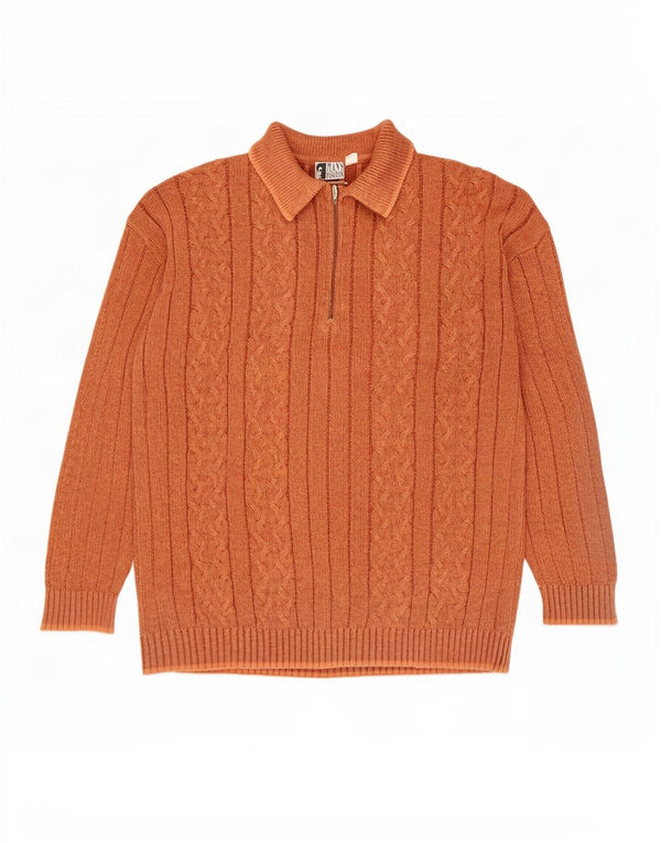 Vintage hombres polo cuello jersey suéter XL algodón naranja