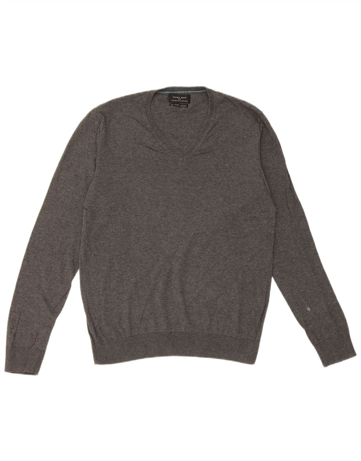 Zara Hombre Jersey Con Cuello En V Seda Gris Medio