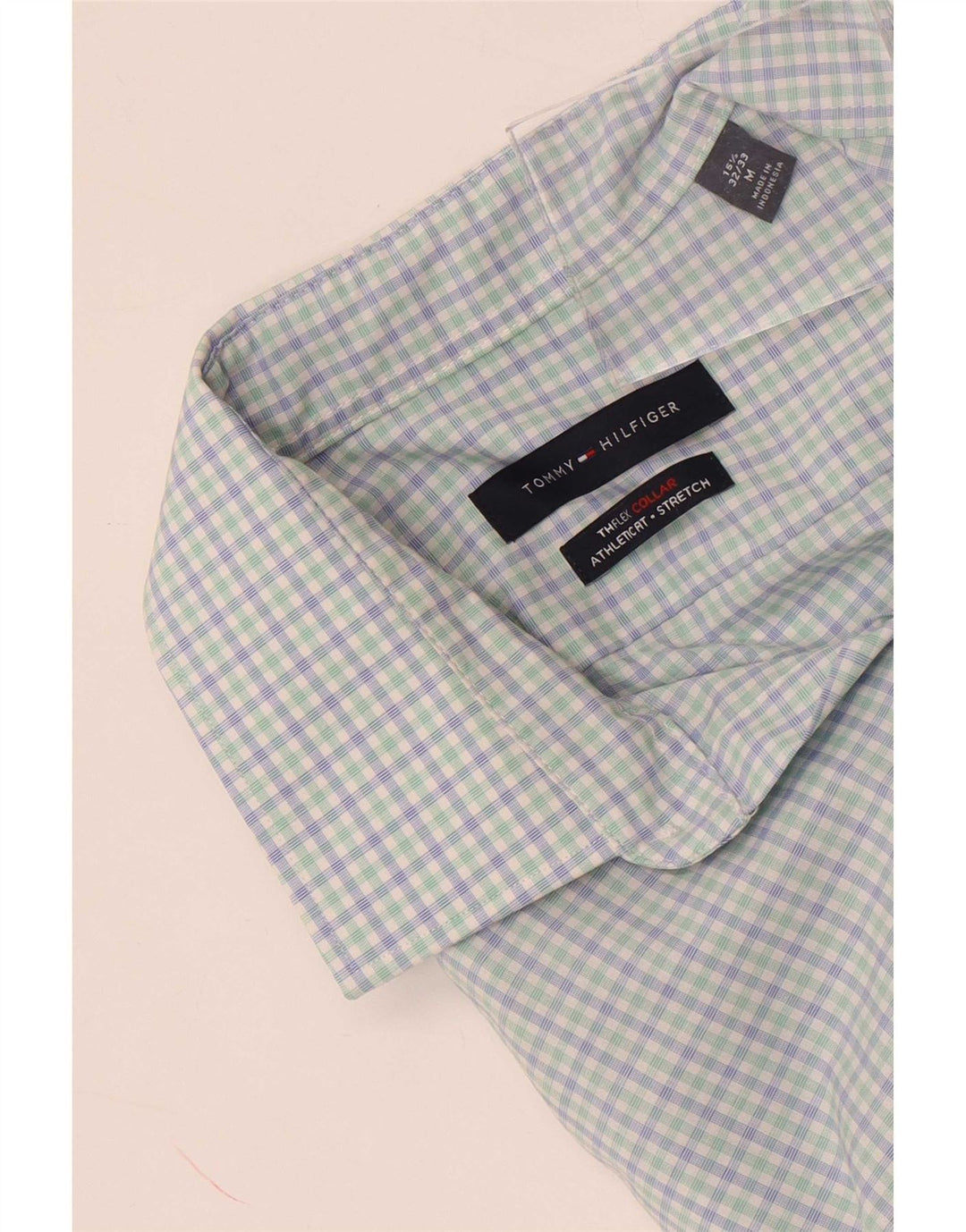 Tommy Hilfiger Camisa para hombre Talla 15 1/2 Algodón a cuadros azul mediano