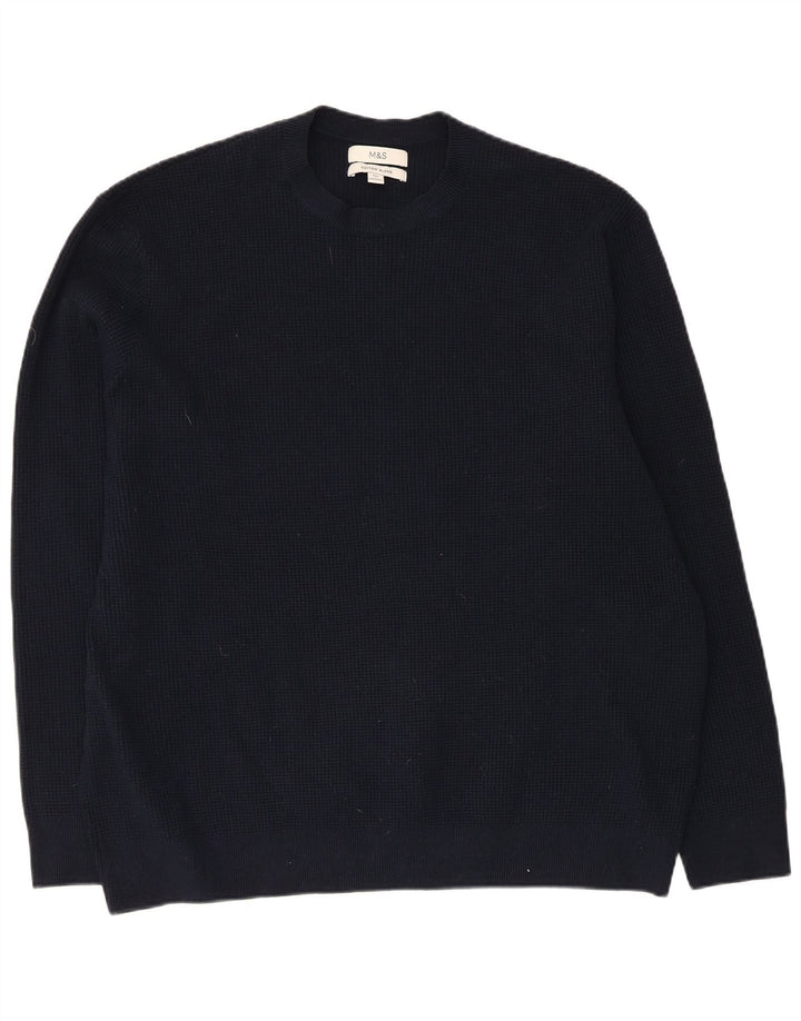 Marks & Spencer Suéter de cuello redondo para hombre 3XL Poliéster azul marino