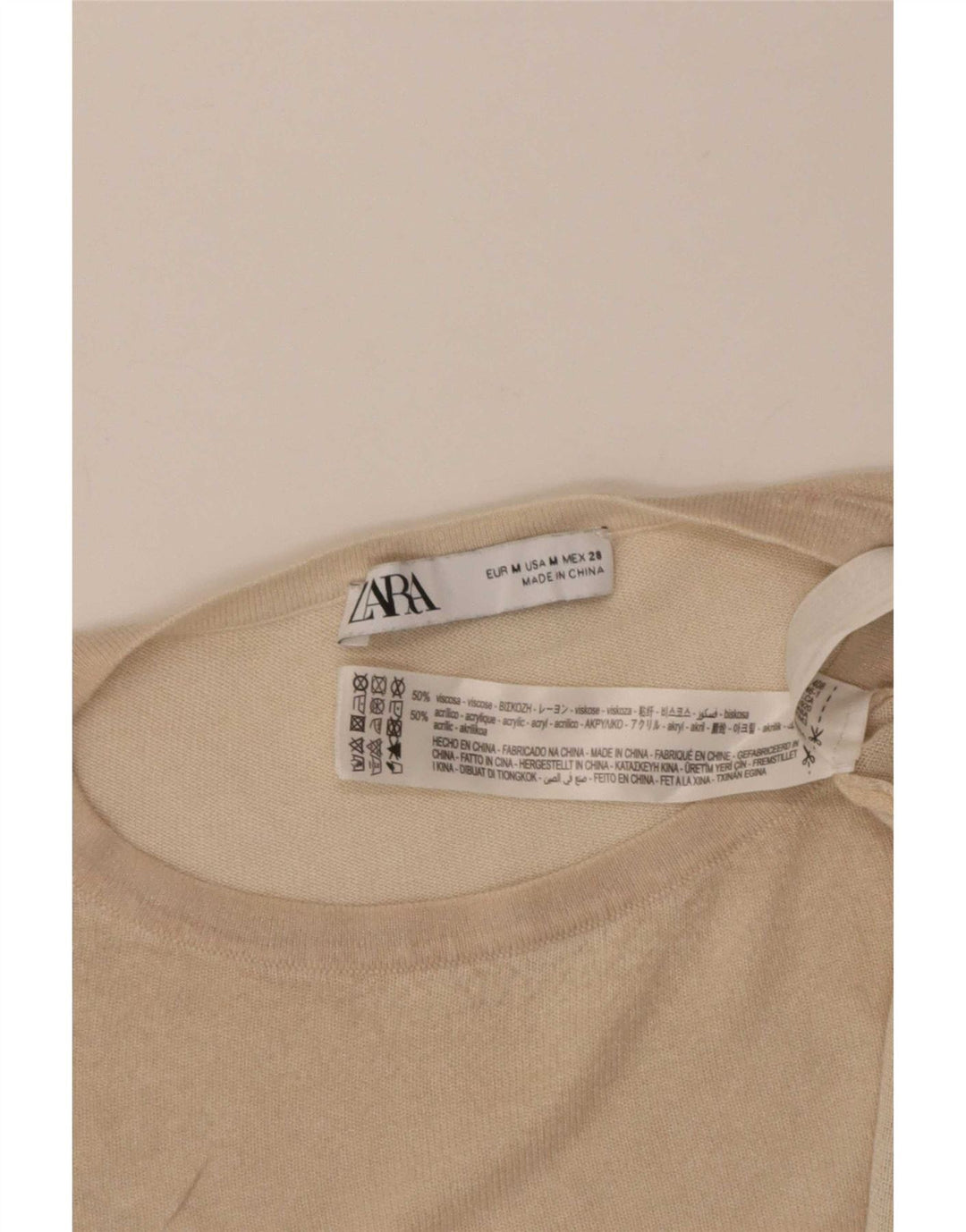 Zara Mujer Camiseta Extragrande Top UK 44 Viscosa Beige Medio