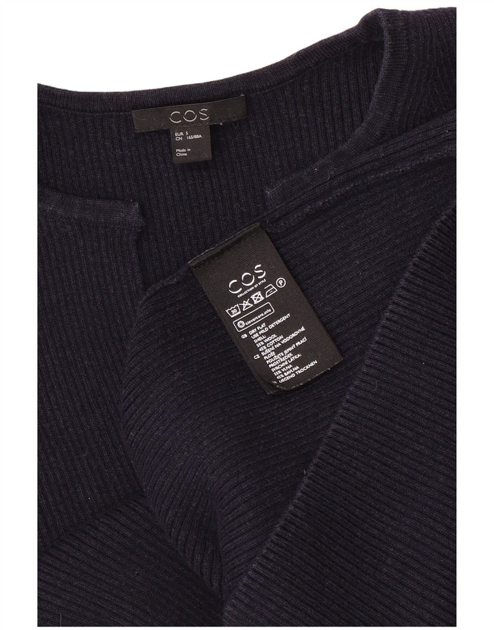 Cos Suéter de gran tamaño con cuello en V para mujer UK 10 Small Navy Blue Wool