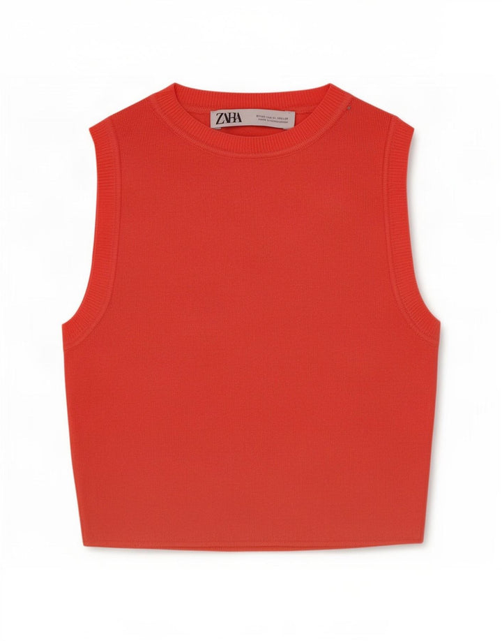 Zara Mujer Crop Vest Top UK 12 Medium Viscosa Roja