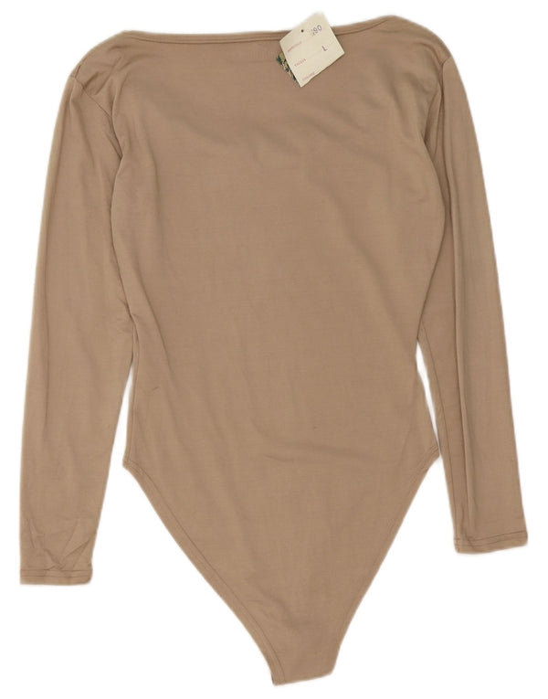 Vintage mujer manga larga body UK 14 viscosa beige grande