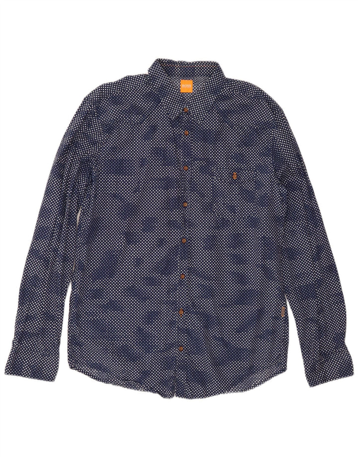 Camisa Hugo Boss Hombre XL Algodón Geométrico Azul Marino