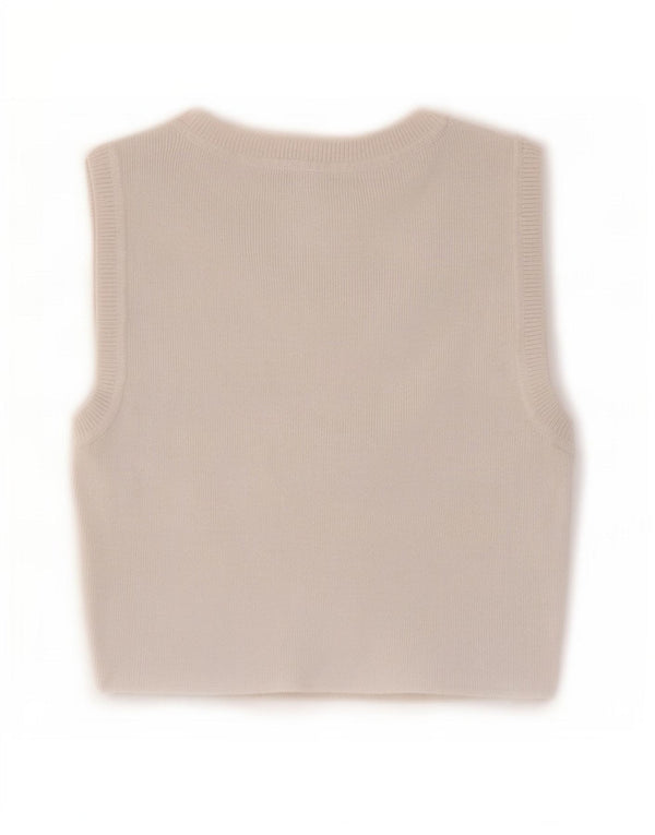 Zara Mujer Crop Vest Top UK 12 Medium Viscosa Blanca