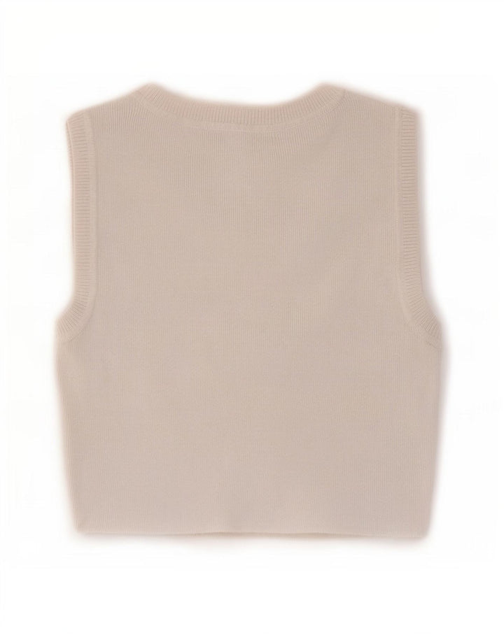 Zara Mujer Crop Vest Top UK 12 Medium Viscosa Blanca