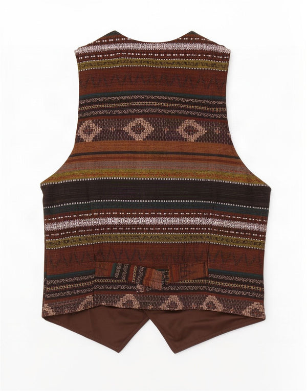 Chaleco de cuero vintage para hombre marrón medio geométrico