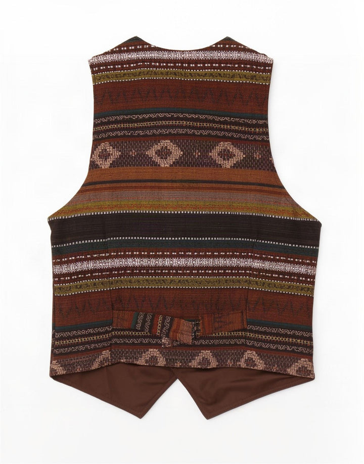 Chaleco de cuero vintage para hombre marrón medio geométrico