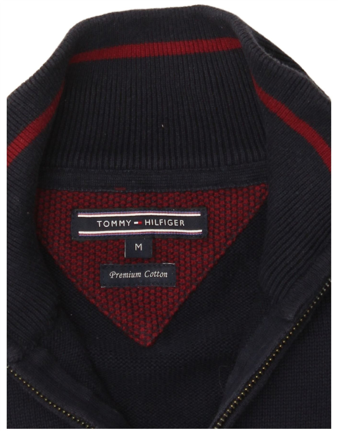 TOMMY HILFIGER Suéter tipo jersey con cuello y cremallera para hombre Algodón azul marino medio